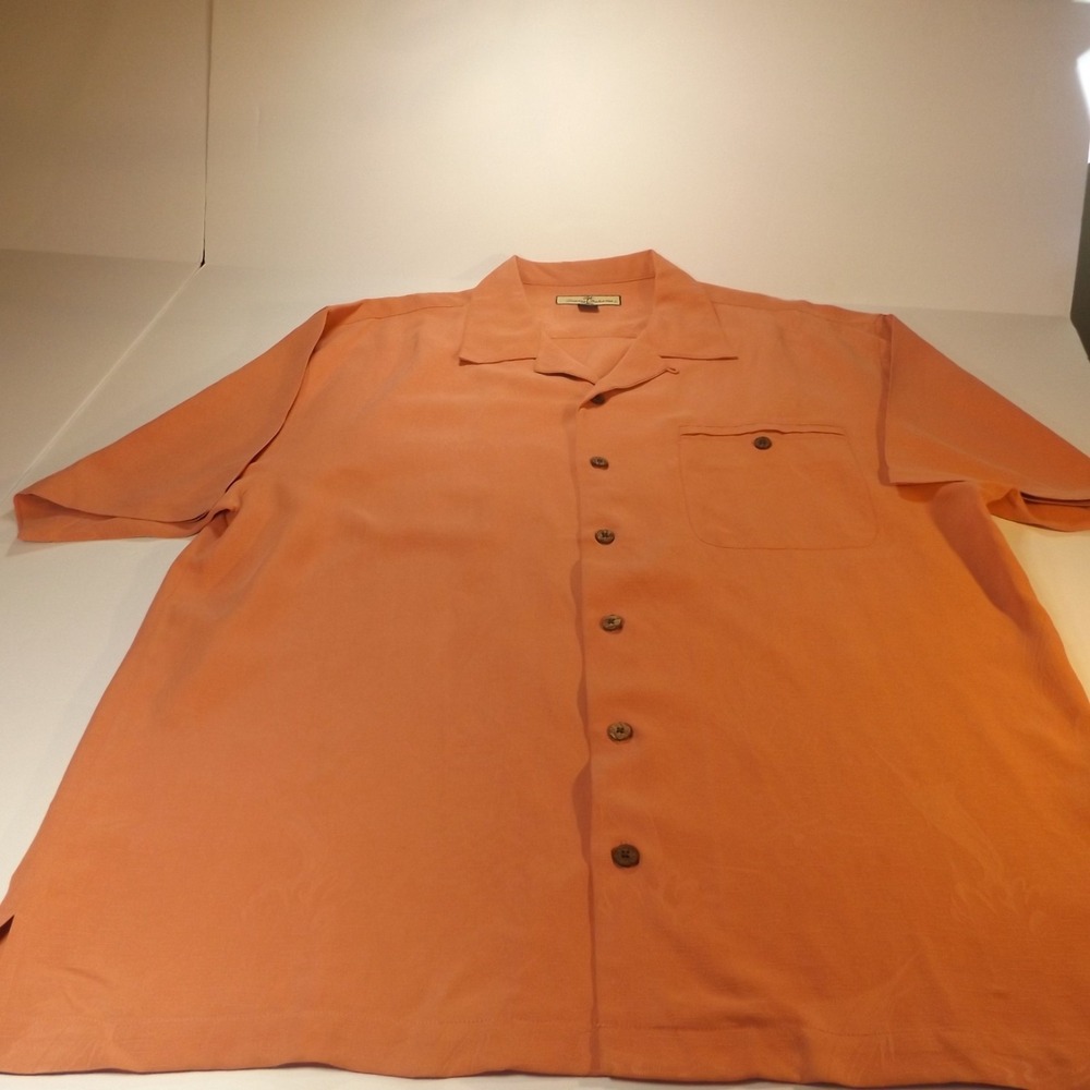 Tommy Bahama Shirt Men XL Coral Color, 100% Silk Relaxed Fit Button Up
